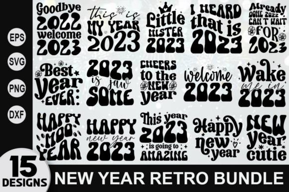 New Year Retro SVG Bundle